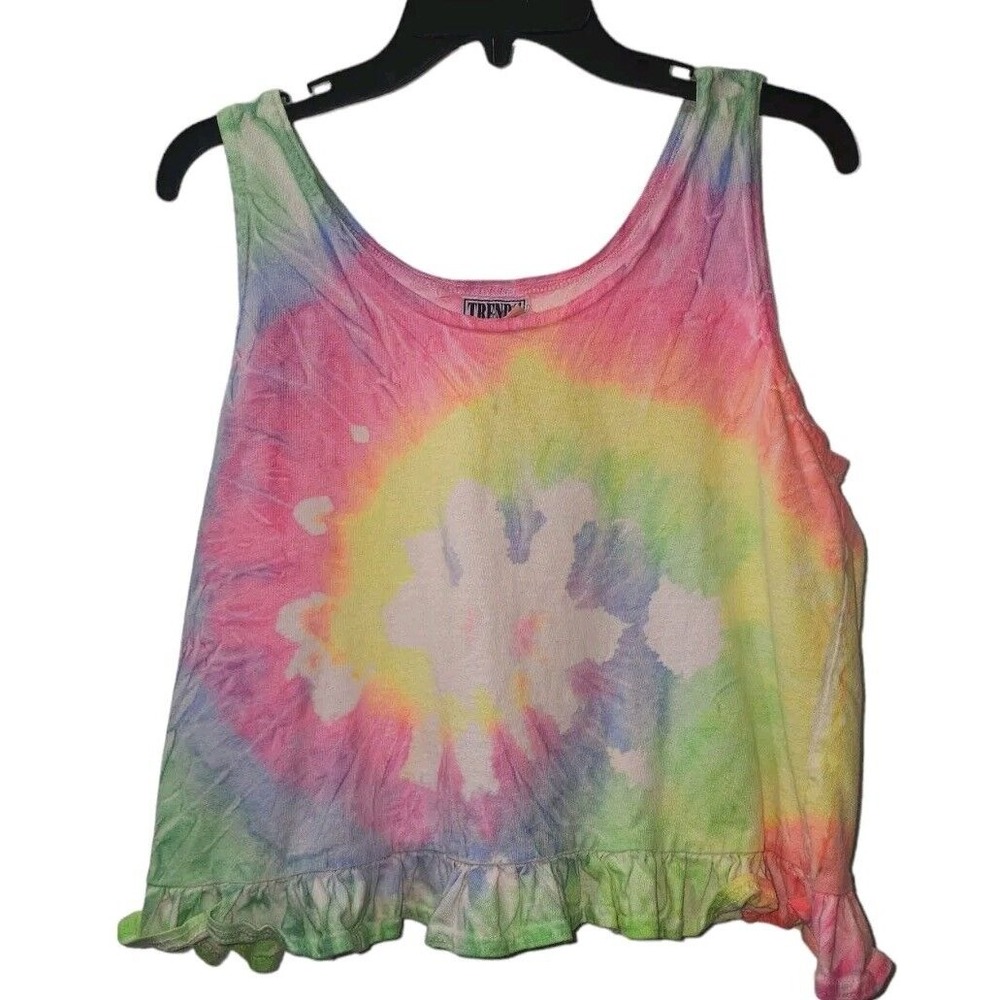 TRENDS‎ Tie Dye Tank Top Sleeveless Ruffle Hem Casual Trendy Top
